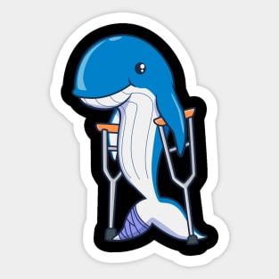 On crutches - cartoon whale Sticker